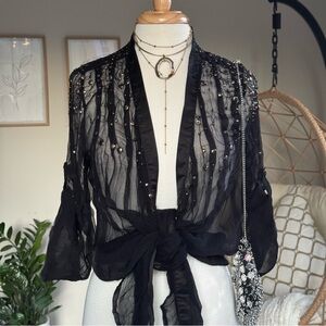 NU by Staff-Woman Sheer Silk Embellished Wrap Blouse Size 2